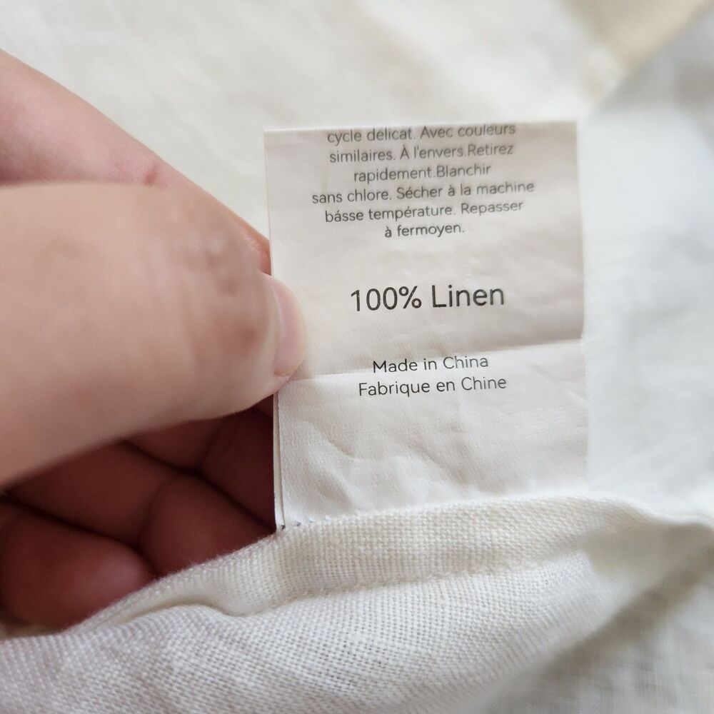 Lintico white 100% linen L short sleeve button detail coastal minimalist dainty - Picture 8 of 9